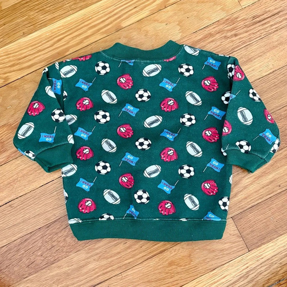 Vintage Kids Hanes Green Sports Print Crewneck Sweatshirt Size 6 Months - Picture 3 of 5